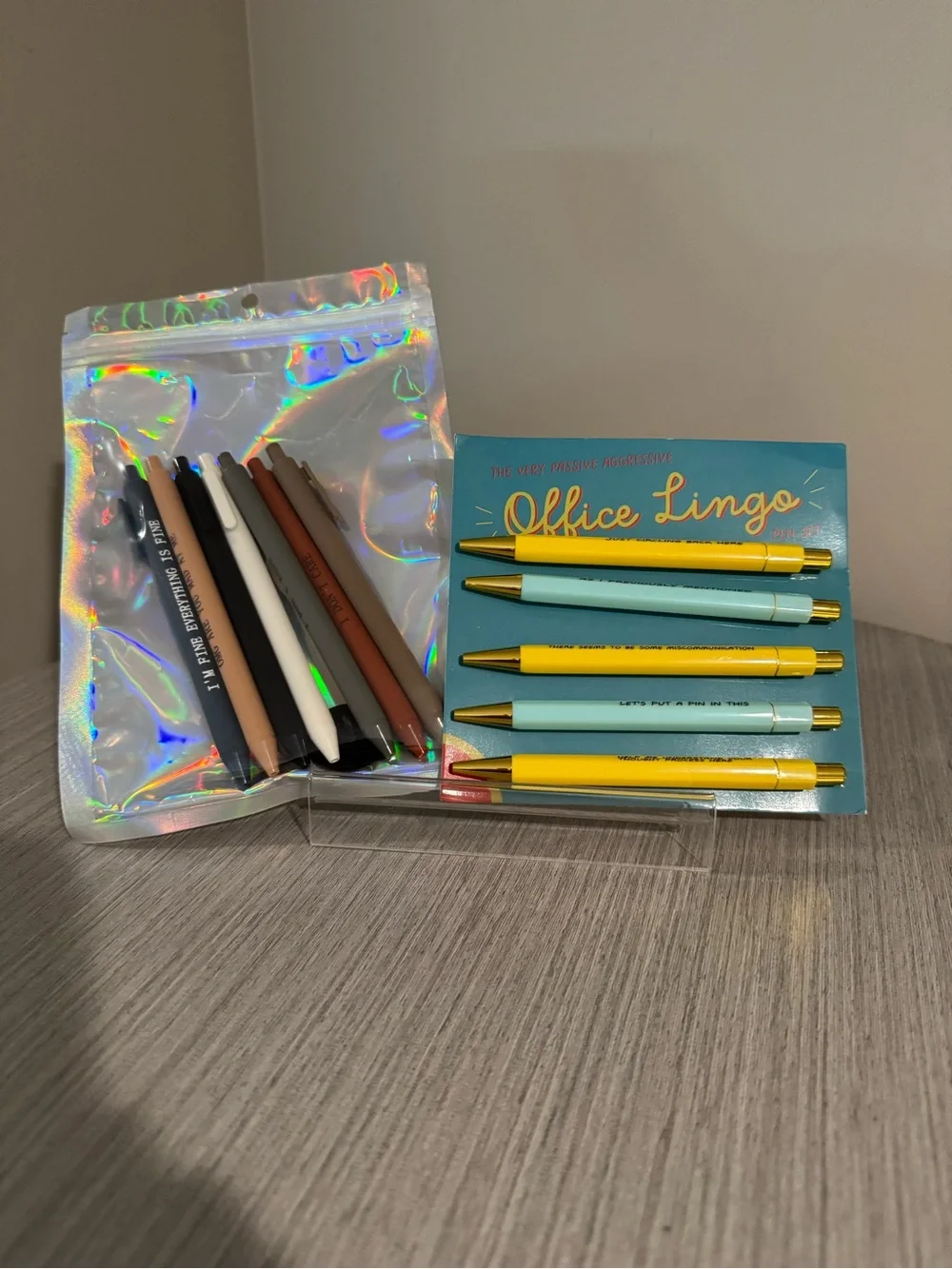 Office Lingo Ballpoint Pen Set - Yellow & Teal, Assorted Accent Pens - Set of 12